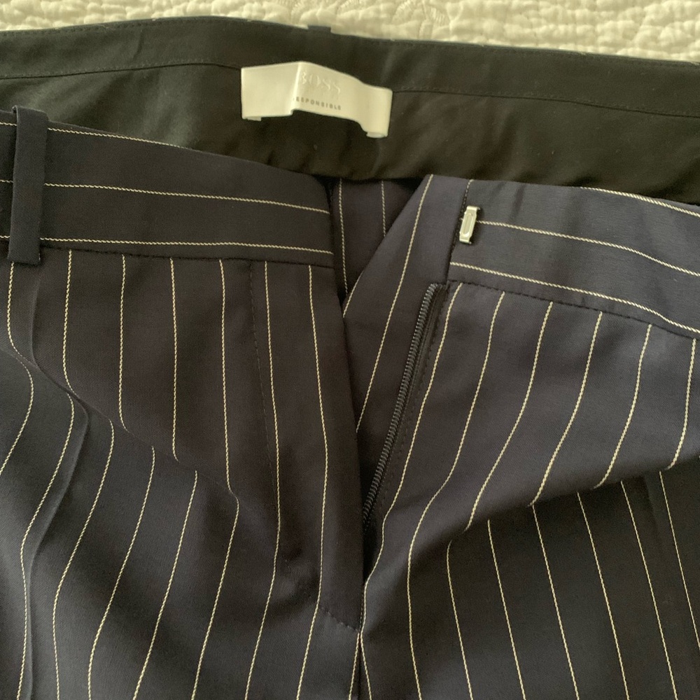 Hugo Boss Navy Pinstripe Straight-Leg Pants